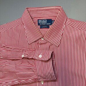 Polo Ralph Lauren Men’s Red Curham Custom Fit Button Down Dress Shirt, 17.5-36